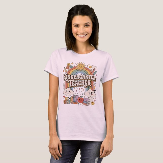 Camiseta Colorida de Professora de Jardim de Infân (Frente Completa)