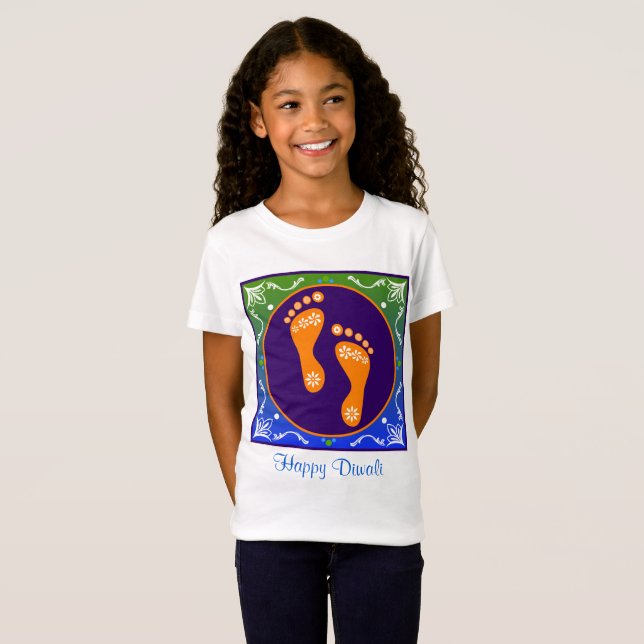 Camiseta Colorida Diwali Rangoli Com Pegada (Frente Completa)