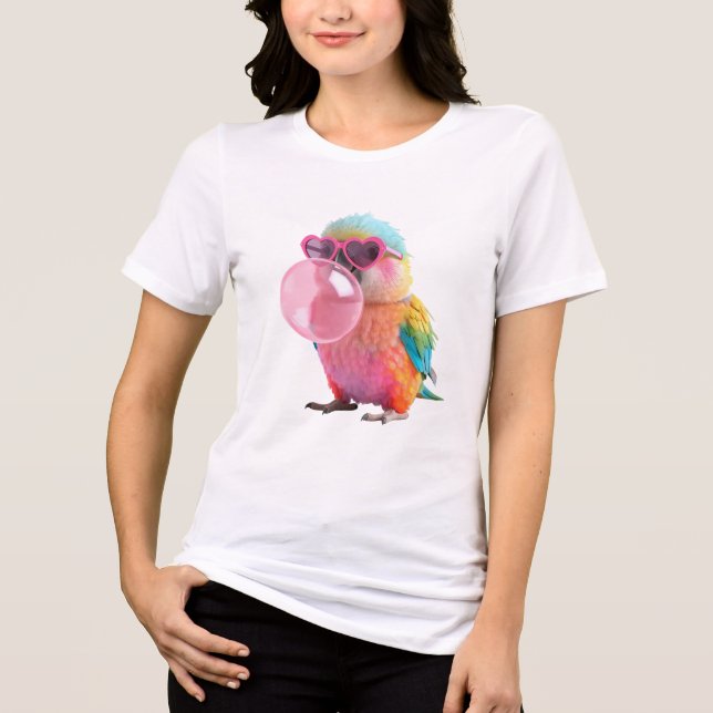 Camiseta Colorida do Papagaio | Pássaro Bubblegum  (Frente)