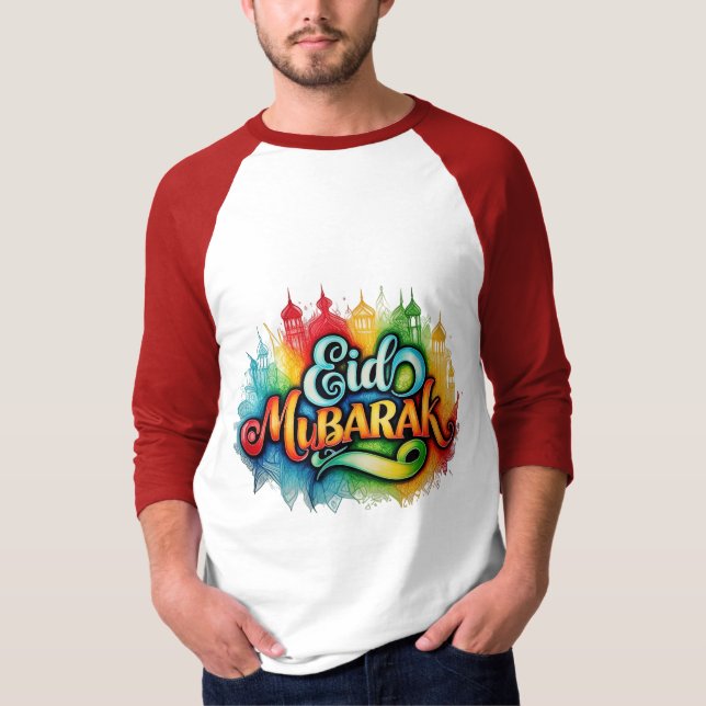 Camiseta Colorida "EID MUBARAK" Desenhada à Mão -  (Frente)
