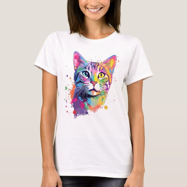 Camiseta Colorida gato-de-praia-americana (Frente)