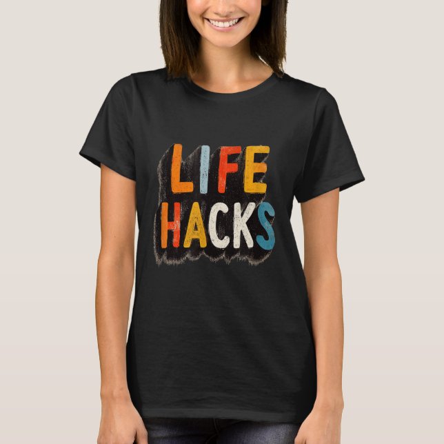 Camiseta Colorida Life Hacks Emblem (Frente)