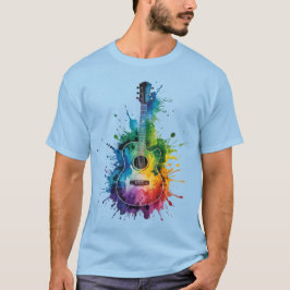 Camiseta Colorida Melodia: Violão Pintado em Música Vintage