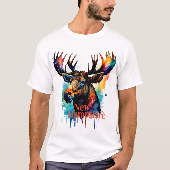 Camiseta Colorida Moose Watercolor New Hampshire (Frente)