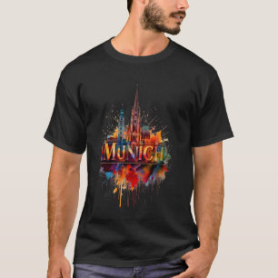 Camiseta Colorida Paisagem de Munique em Aquarela München B