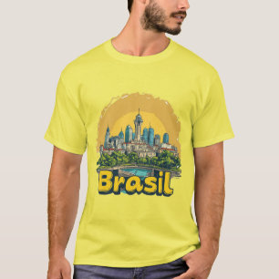 Camiseta Colorida Paisagem Urbana de Brasília Com Skyline M