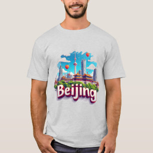 Camiseta Colorida paisagem urbana de Pequim