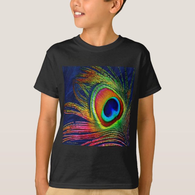 Camiseta Colorida Peacock Feather Impressão (Frente)