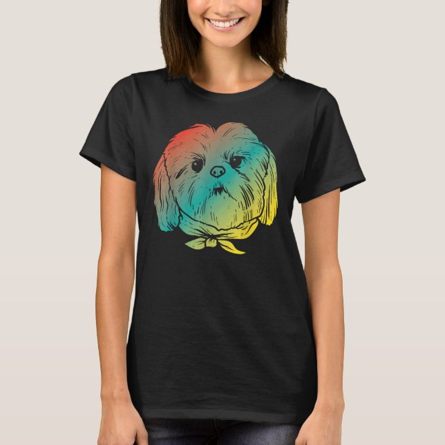 Camiseta Colorida Shih Tzu Face Animal Pet Proprietário (Frente)