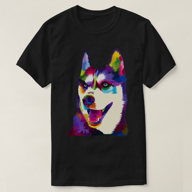 Camiseta Colorida Siberiana husky brilhante brilhante Dog  (Frente do Design)