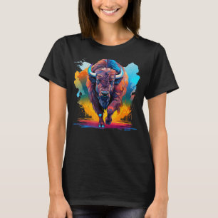 Camiseta Colorida Splash Art Bison American Buffalo Lover