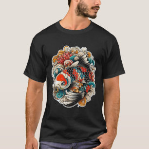 Camiseta Colorida Tatuagem de Peixe Koi Design Arte Japones