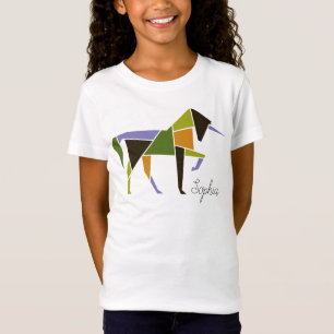 Camiseta Colorida Unicórnio - Tangram elegante Abstrato mod