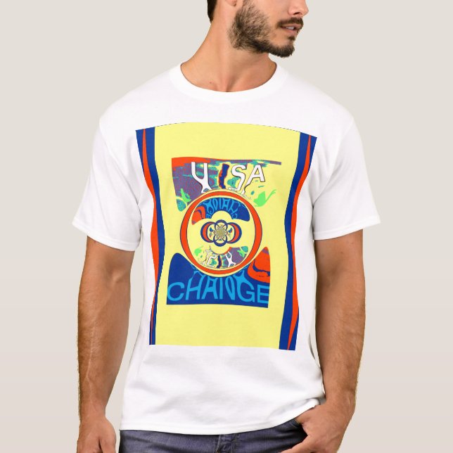 Camiseta Colorida USA Change: Uma Impressão de Arte Design  (Frente)
