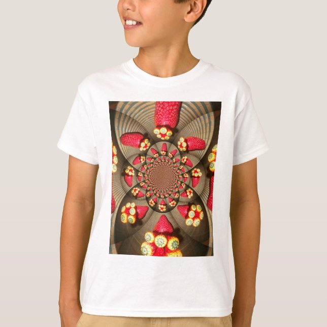Camiseta Colorida Vermelha: Caleidoscópio de Morango (Frente)