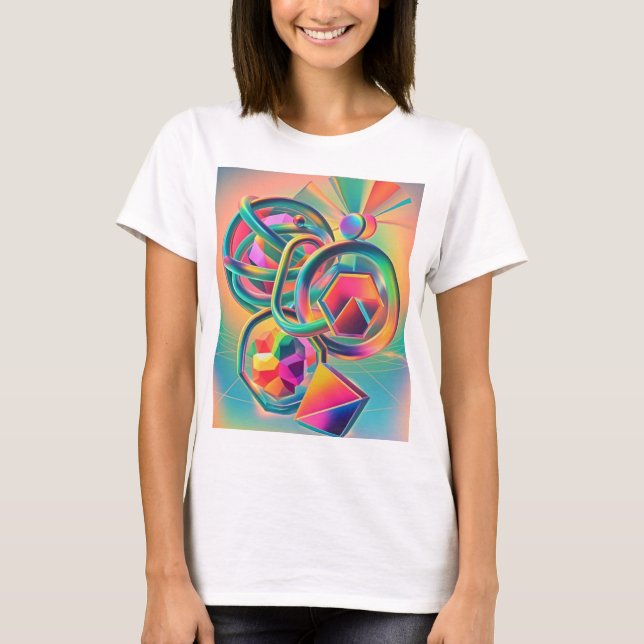 Camiseta Colorida Vibrante e trabalho de arte abstrato (Frente)