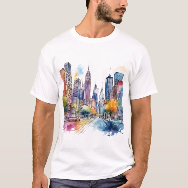 Camiseta Colorida Watercolor Cityscape (Frente)