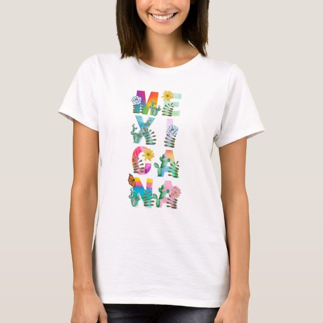 Camiseta Colorida Watercolor Mexicana Mulher (Frente)