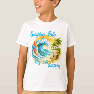 Camiseta Colorido Aniversário infantil de surf na praia tro