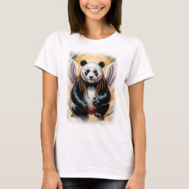 Camiseta Colorido Design de Panda Anjo em Preto