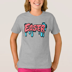Camiseta Colorido Design de Texto Gotejante de Páscoa em Es