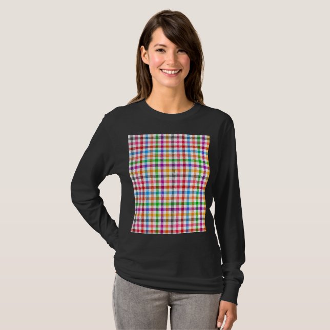 Camiseta Colorido Design de Xadrez de Arco-Íris - Branco  (Frente Completa)