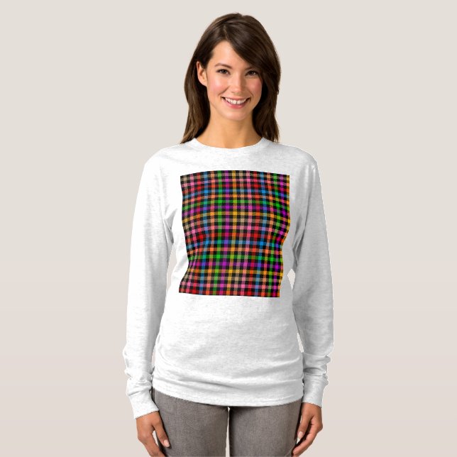 Camiseta Colorido Design de Xadrez de Arco-Íris - Preto  (Frente Completa)