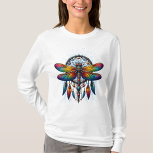 Camiseta Colorido Dreamcatcher de Libélula Psicodélico Boho