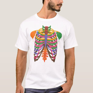 Camiseta colorido Esqueleto torácico halloween