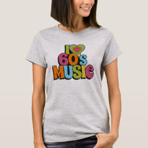 Camiseta Colorido Eu Amo Música dos Anos 60 para Fãs de Mús