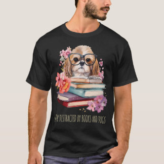 Camiseta Colorido Fácilmente Distraído Por Livros E Cães Le