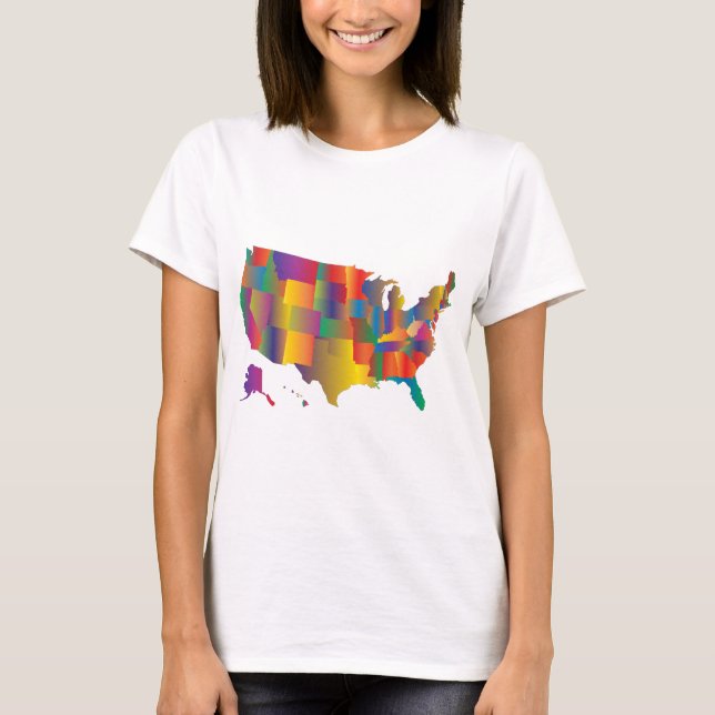Camiseta Colorido Mapa da América (Frente)