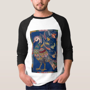 Camiseta Colorido Pavão Madhubani - Arte Tribal Folclórica