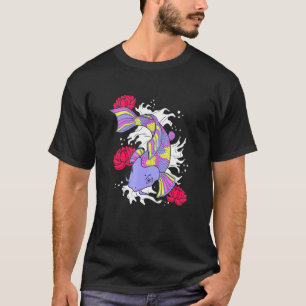 Camiseta Colorido Peixe Koi Lótus Água Pondo Japonês Koi Ko