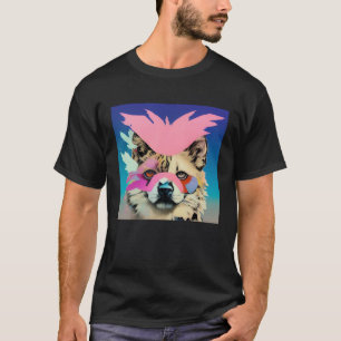 Camiseta Colorido Vibrante Cão Gato Tigre Leão Usando Pena
