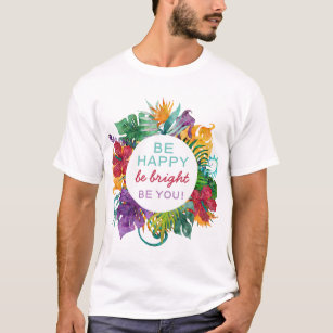 Camiseta Colorir Frame de Terra Tropical com Citação Feliz