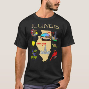 Camiseta Colorir Mapa De Illinois Com Marcas Populares E