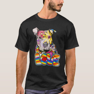 Camiseta Colorir Pitbull - Peace Love Pitbulls Lover Hippi