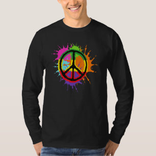 Camiseta Colorir Splatter Paint Sinal de Paz Amor