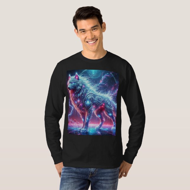 Camiseta Colossal Neon Crystal Wolf Masterpaper. (Frente Completa)