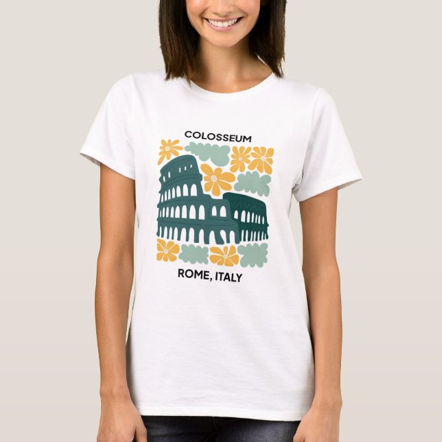 Camiseta Colosseum Roma Itália abstrato viagem de arte flor (Frente)