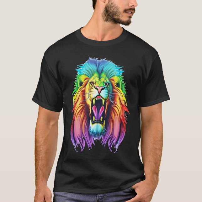 Camiseta Colourful Africa Lion Head Lion Lover Animal Art (Frente)