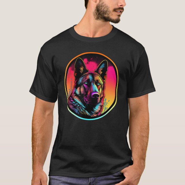 Camiseta Colourful German Shepherd Dog Dad Mom Graffity (Frente)