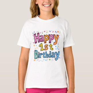 Camiseta Colourful Happy 1st Birthday Celebration Text