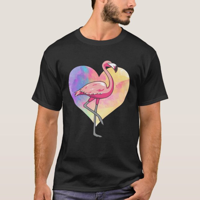 Camiseta Colourful Heart Pink Flamingo Bird (Frente)