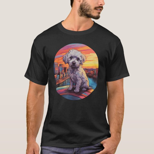 Camiseta Colourful Maltese Dog Dad Mom Graffity (Frente)