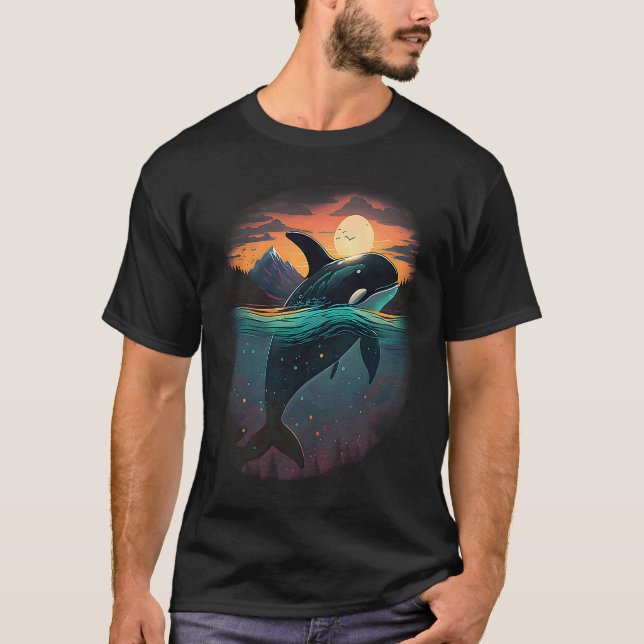 Camiseta Colourful mystical orca whale watching dolphin pot (Frente)
