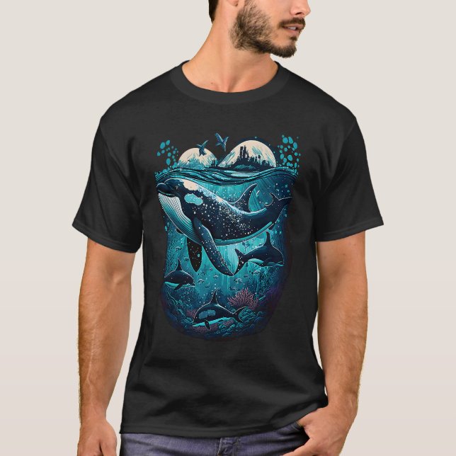 Camiseta Colourful mystical orca whale watching dolphin pot (Frente)