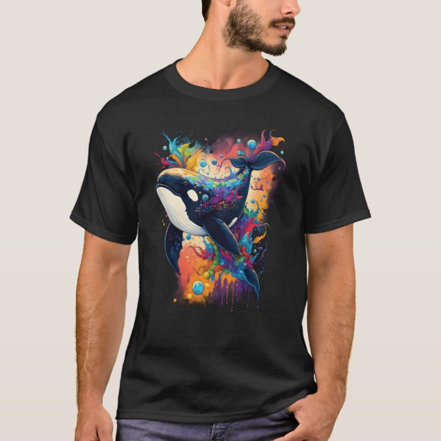 Camiseta Colourful mystical orca whale watching dolphin pot (Frente)