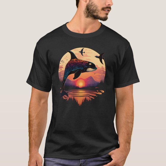 Camiseta Colourful mystical orca whale watching dolphin pot (Frente)